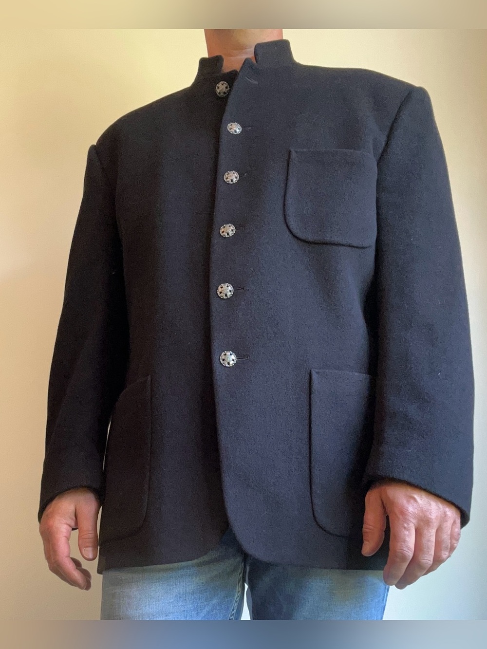 Turbulence par Simon Sebag Wool Cashmere Mao Collar Jacket Made in Canada 40 M